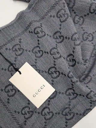 Grey Monogram Wool Scarf With Frayed Ends