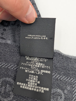 Grey Monogram Wool Scarf With Frayed Ends