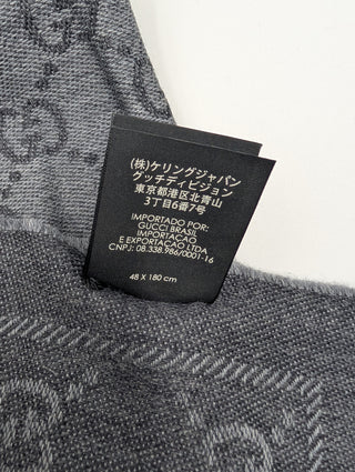 Grey Monogram Wool Scarf With Frayed Ends
