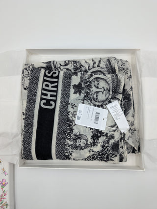 Black And White Toile De Jouy Cashmere Scarf