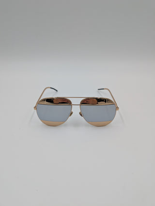 Split Aviator With Gold-Tone Metal Frame And Mirrored Accent