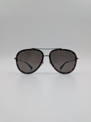 Aviator Sunglasses With Silver Tone Hardware And Dark Grey Lenses