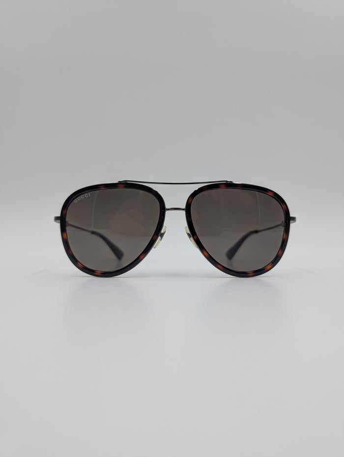 Aviator Sunglasses With Silver Tone Hardware And Dark Grey Lenses