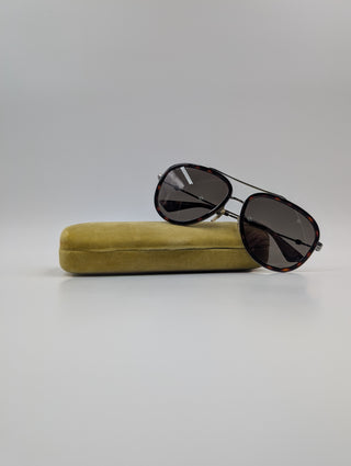 Aviator Sunglasses With Silver Tone Hardware And Dark Grey Lenses