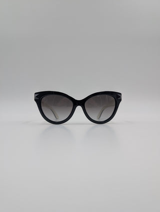 Cat-Eye Black Sunglasses In Black Acetate And Inner White Contrast