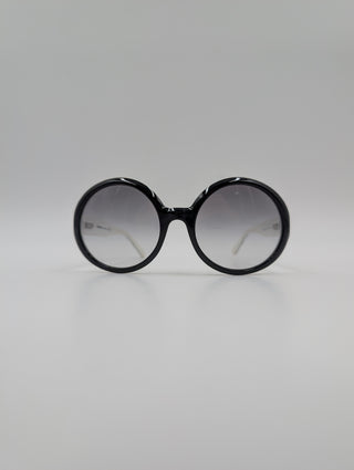 Black Round Sunglasses With Quilted "Matelasse" On The Side Arms And Inner White Contrast