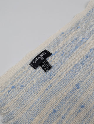 Light Blue And Beige Cashmere Woven Scarf With Embroidered Cc Logo