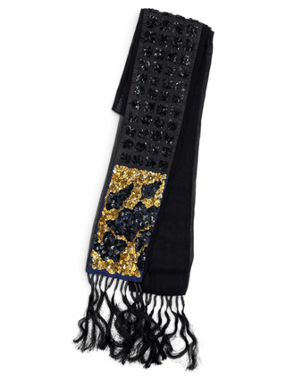 Full Sequined Black Scarf With Fringe Ends