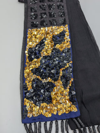 Full Sequined Black Scarf With Fringe Ends
