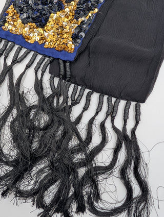 Full Sequined Black Scarf With Fringe Ends