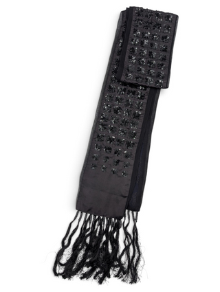 Full Sequined Black Scarf With Fringe Ends