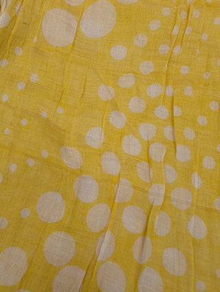 Yellow And White Tie-Dye Polka Dot Silk Scarf With Beaded Embroidery Details