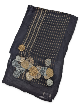 Black Silk Stole With Overall Beaded Embroidery