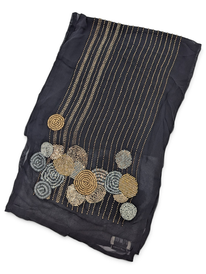 Black Silk Stole With Overall Beaded Embroidery