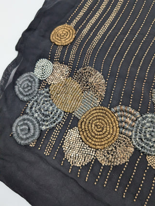 Black Silk Stole With Overall Beaded Embroidery