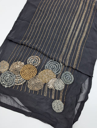 Black Silk Stole With Overall Beaded Embroidery