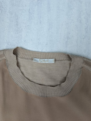Beige Cashmere Top With Silk Front