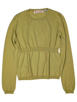Mustard Yellow Wool Round Neck Jumper With Ribbed Waist
