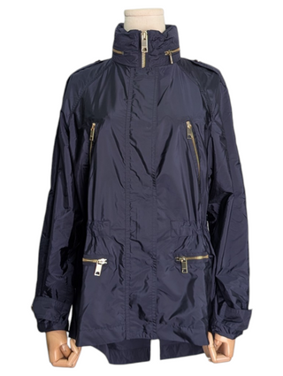 Navy Blue Wind Jacket With Foldable Hood