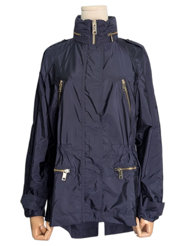 Navy Blue Wind Jacket With Foldable Hood