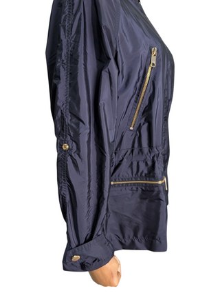 Navy Blue Wind Jacket With Foldable Hood
