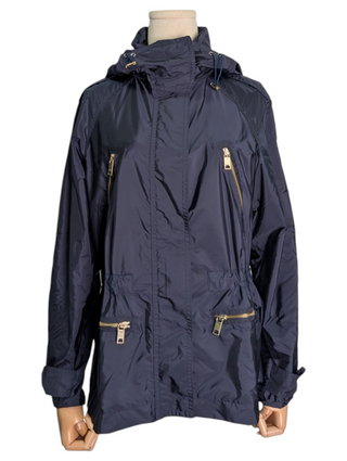 Navy Blue Wind Jacket With Foldable Hood