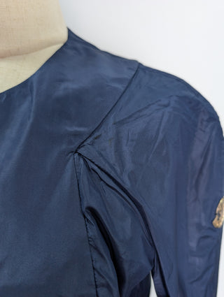 Navy Double Zip Silk Jacket With Moncler Rooster Logo Zipper Charm