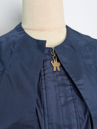 Navy Double Zip Silk Jacket With Moncler Rooster Logo Zipper Charm