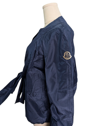 Navy Double Zip Silk Jacket With Moncler Rooster Logo Zipper Charm