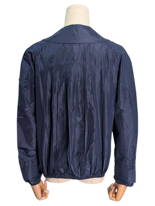 Navy Double Zip Silk Jacket With Moncler Rooster Logo Zipper Charm
