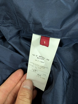 Navy Double Zip Silk Jacket With Moncler Rooster Logo Zipper Charm