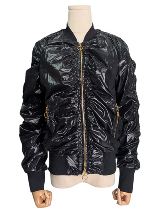 Black Wind Jacket With Pleated Shoulder Trims