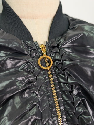 Black Wind Jacket With Pleated Shoulder Trims