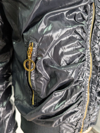 Black Wind Jacket With Pleated Shoulder Trims
