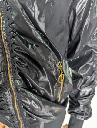 Black Wind Jacket With Pleated Shoulder Trims