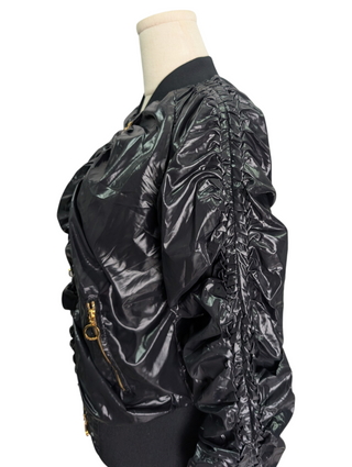 Black Wind Jacket With Pleated Shoulder Trims