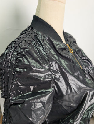 Black Wind Jacket With Pleated Shoulder Trims