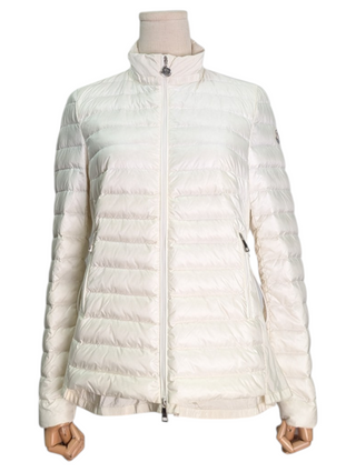 Cream Down Jacket With Logo Zipper Pull Tab
