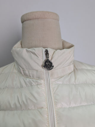 Cream Down Jacket With Logo Zipper Pull Tab