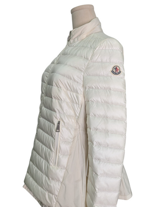 Cream Down Jacket With Logo Zipper Pull Tab