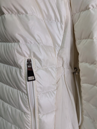 Cream Down Jacket With Logo Zipper Pull Tab