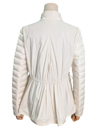 Cream Down Jacket With Logo Zipper Pull Tab