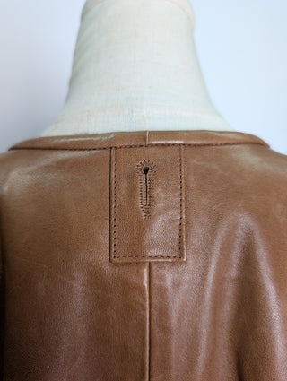 Brown And Grey Patched Leather Coat With Full Rabbit Hair Lining.