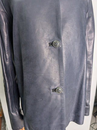 Navy Hooded Leather Jacket