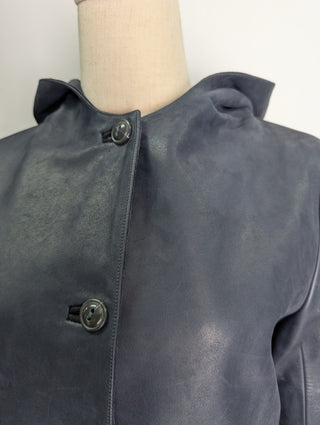 Navy Hooded Leather Jacket