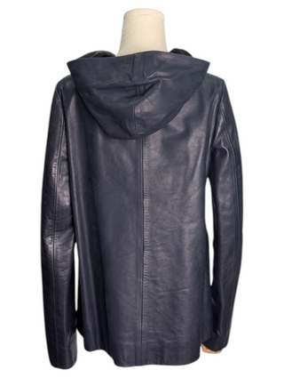 Navy Hooded Leather Jacket