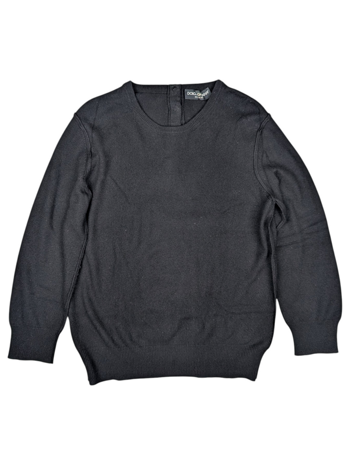 Black Wool Round Neck Wool Pullover