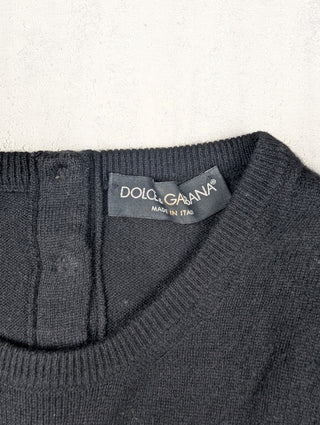 Black Wool Round Neck Wool Pullover