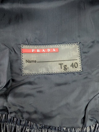 Navy Leather Puffed Short Sleeves Jacket