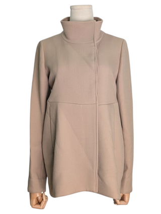 Beige Wool Jacket With High Waist Hem